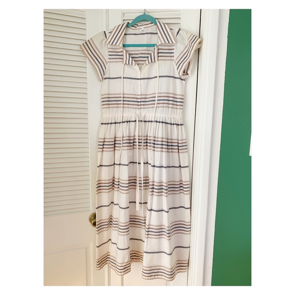Vintage Striped Collared Midi Dress Fit Flare Cottagecore size 8